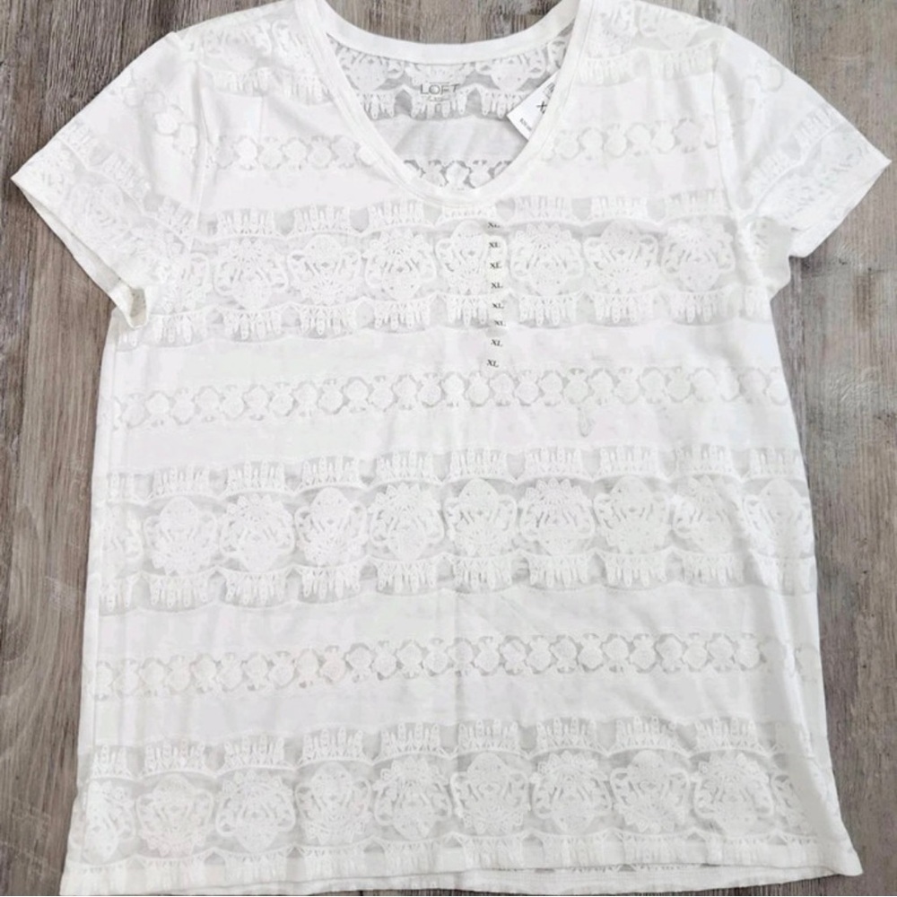 LOFT White Short Sleeve Buttoned Tee